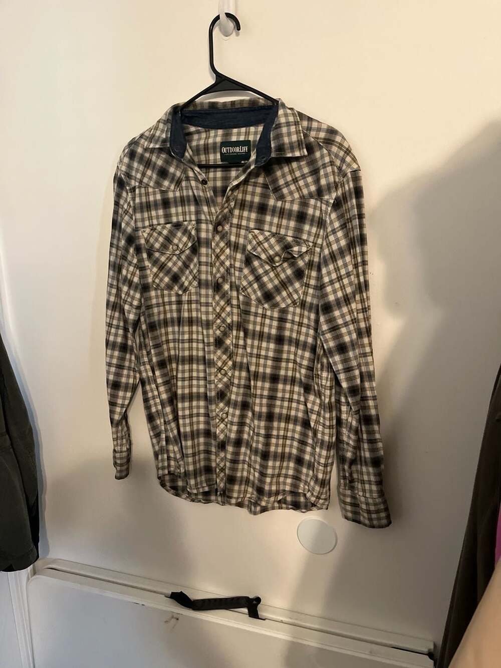 Outdoor Life Men's Plaid Western Snap Shirt, Tan/Black, Size Small